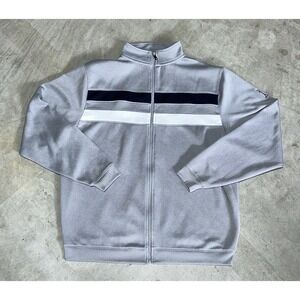 Footjoy Mens Gray Striped Full Zip Knit Performance Golf Jacket Sz XL